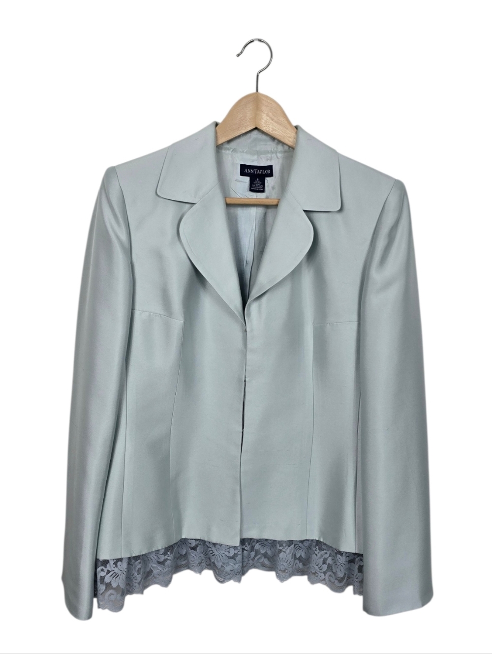 Ann Taylor Powder Blue Silk Ruffle Lace Hem Evening Jacket Women's 6